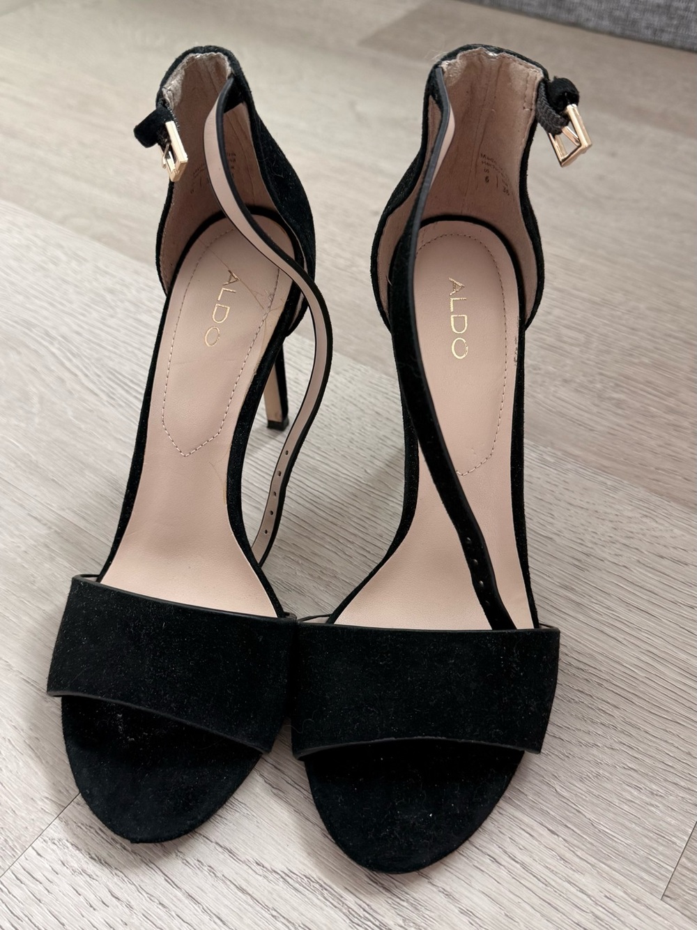 ALDO Black Suede Open-Toe Ankle-Strap Heels